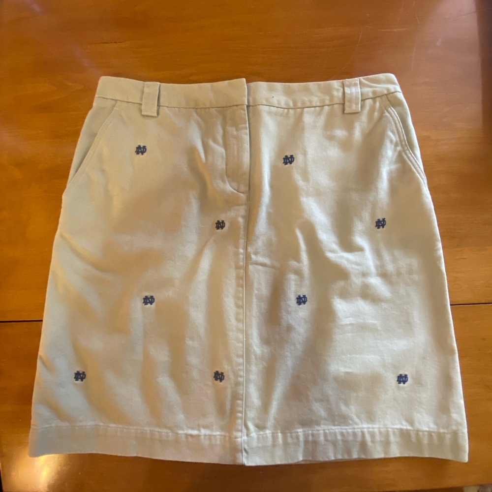 Notre Dame embroidered khaki game day cotton skirt.